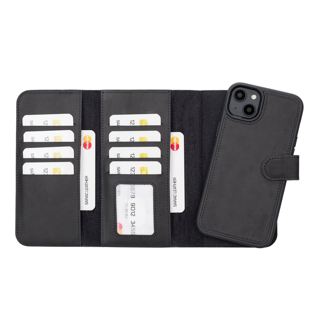 Weihnachtsmann iPhone 14 Plus Leder-Brieftaschenhülle mit abnehmbarem Verschluss