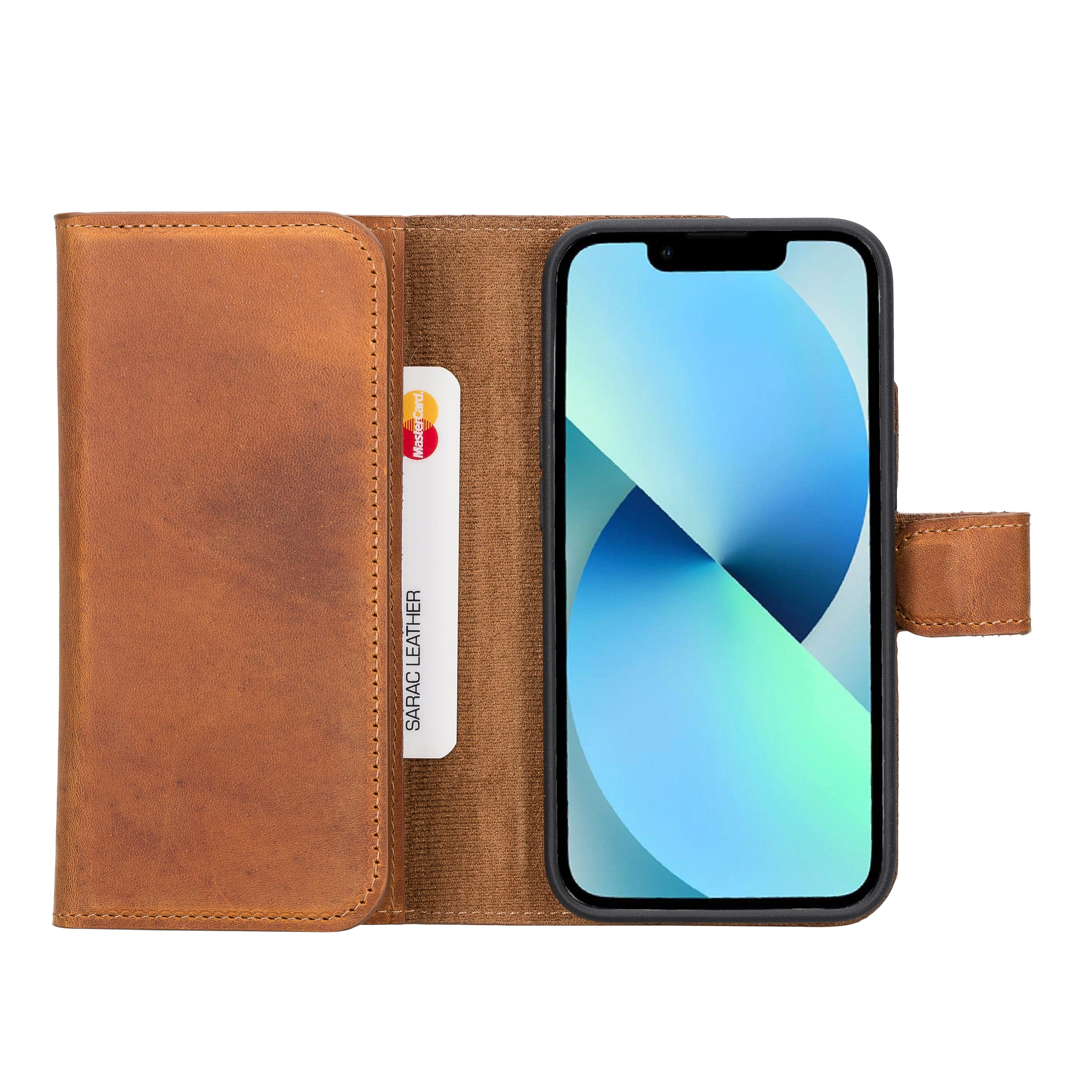 Weihnachtsmann iPhone 14 Leder-Brieftaschenhülle mit abnehmbarem Portemonnaie