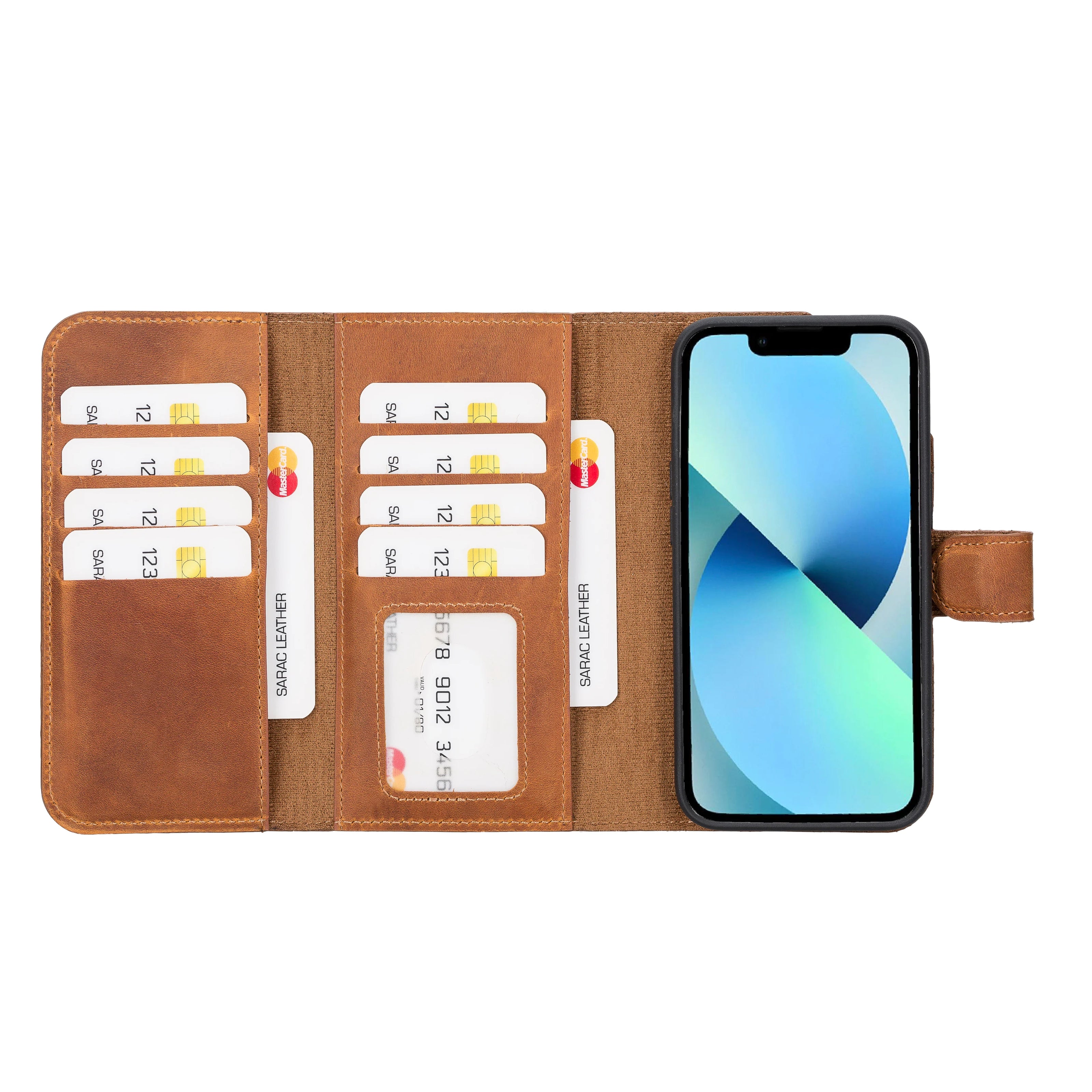 Weihnachtsmann iPhone 14 Leder-Brieftaschenhülle mit abnehmbarem Portemonnaie