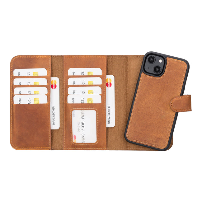 Weihnachtsmann iPhone 14 Leder-Brieftaschenhülle mit abnehmbarem Portemonnaie