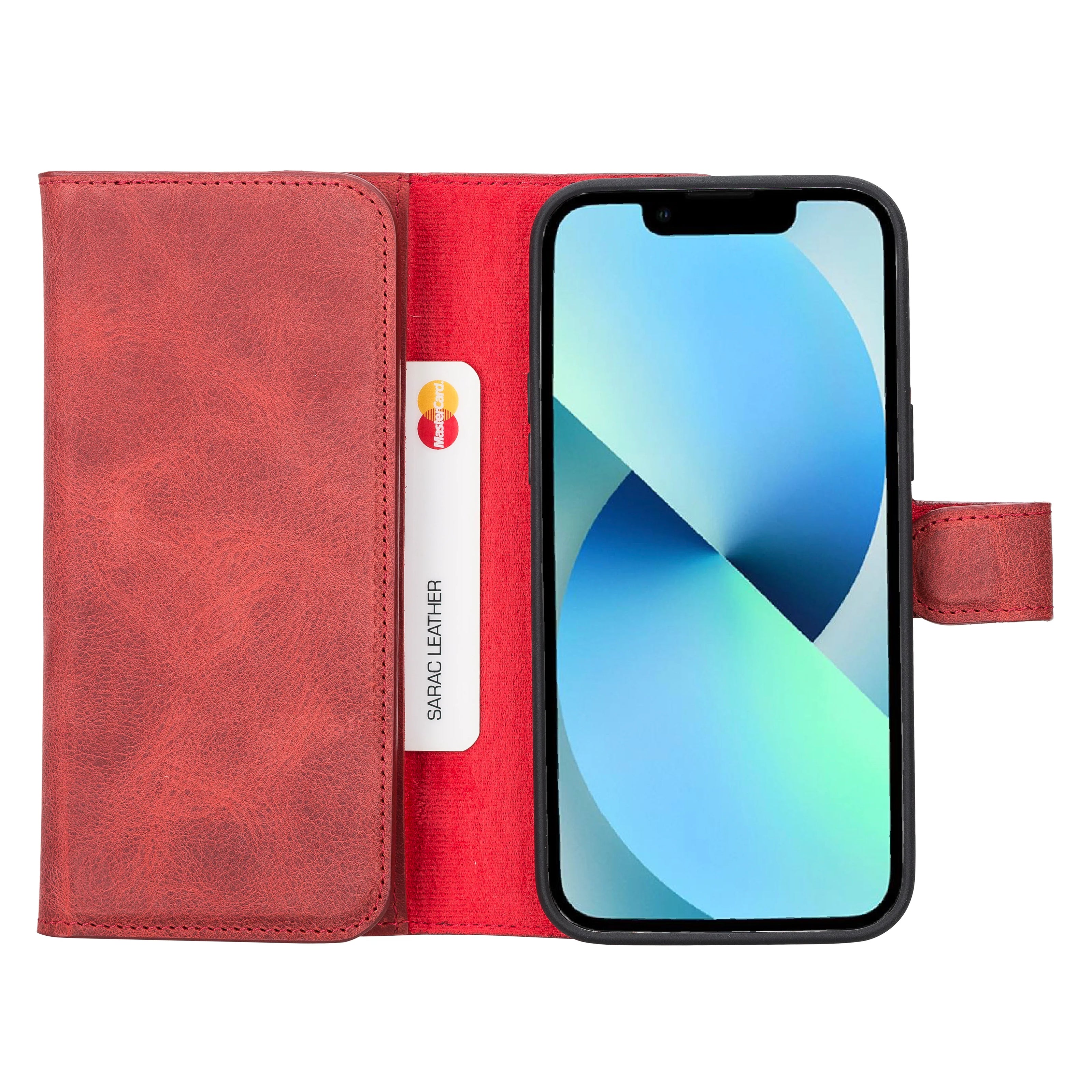 Weihnachtsmann iPhone 14 Pro Max Leder-Brieftaschenhülle mit abnehmbarem Portemonnaie