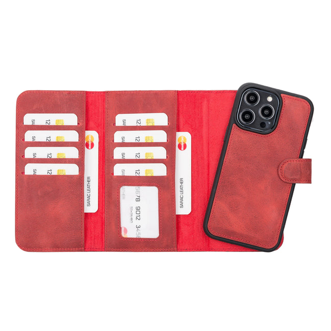 Weihnachtsmann iPhone 14 Pro Max Leder-Brieftaschenhülle mit abnehmbarem Portemonnaie