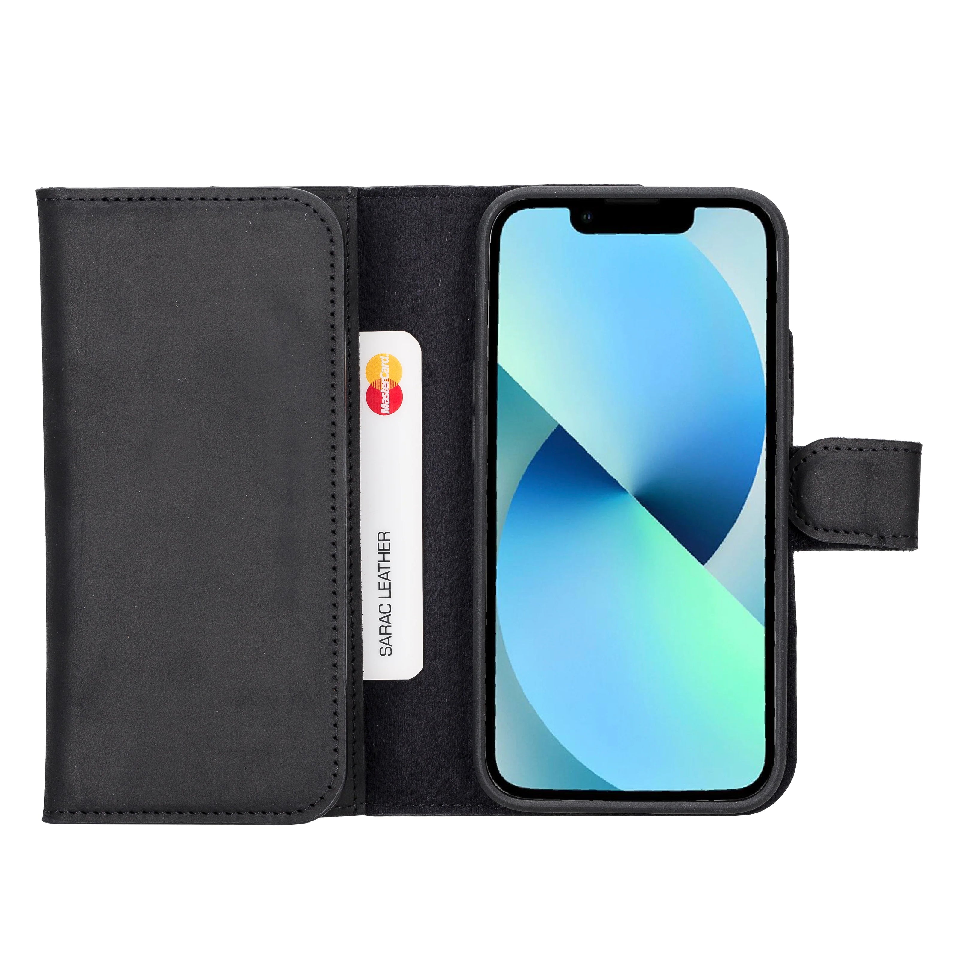 Weihnachtsmann iPhone 14 Leder-Brieftaschenhülle mit abnehmbarem Portemonnaie