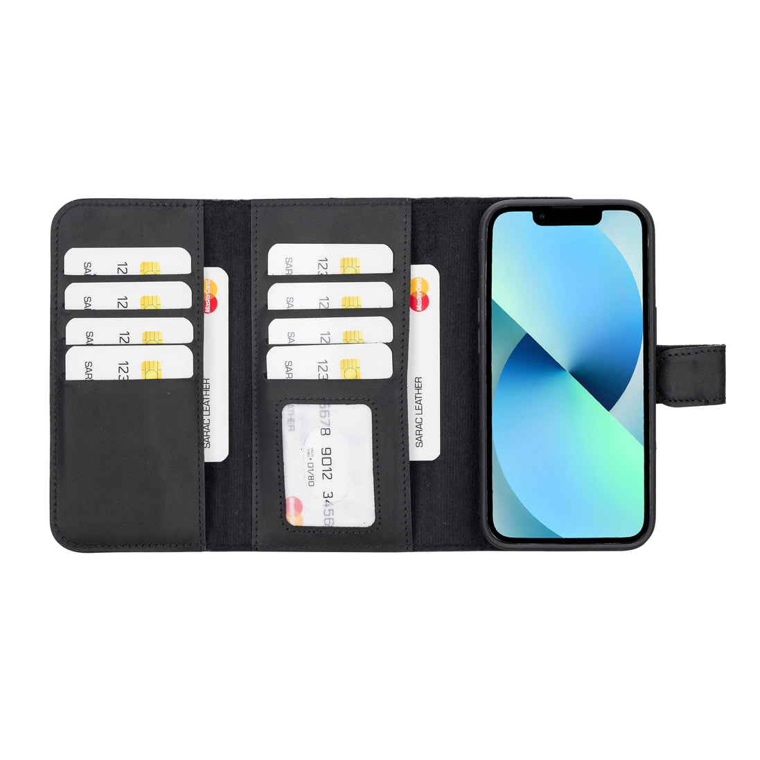 Weihnachtsmann iPhone 14 Leder-Brieftaschenhülle mit abnehmbarem Portemonnaie