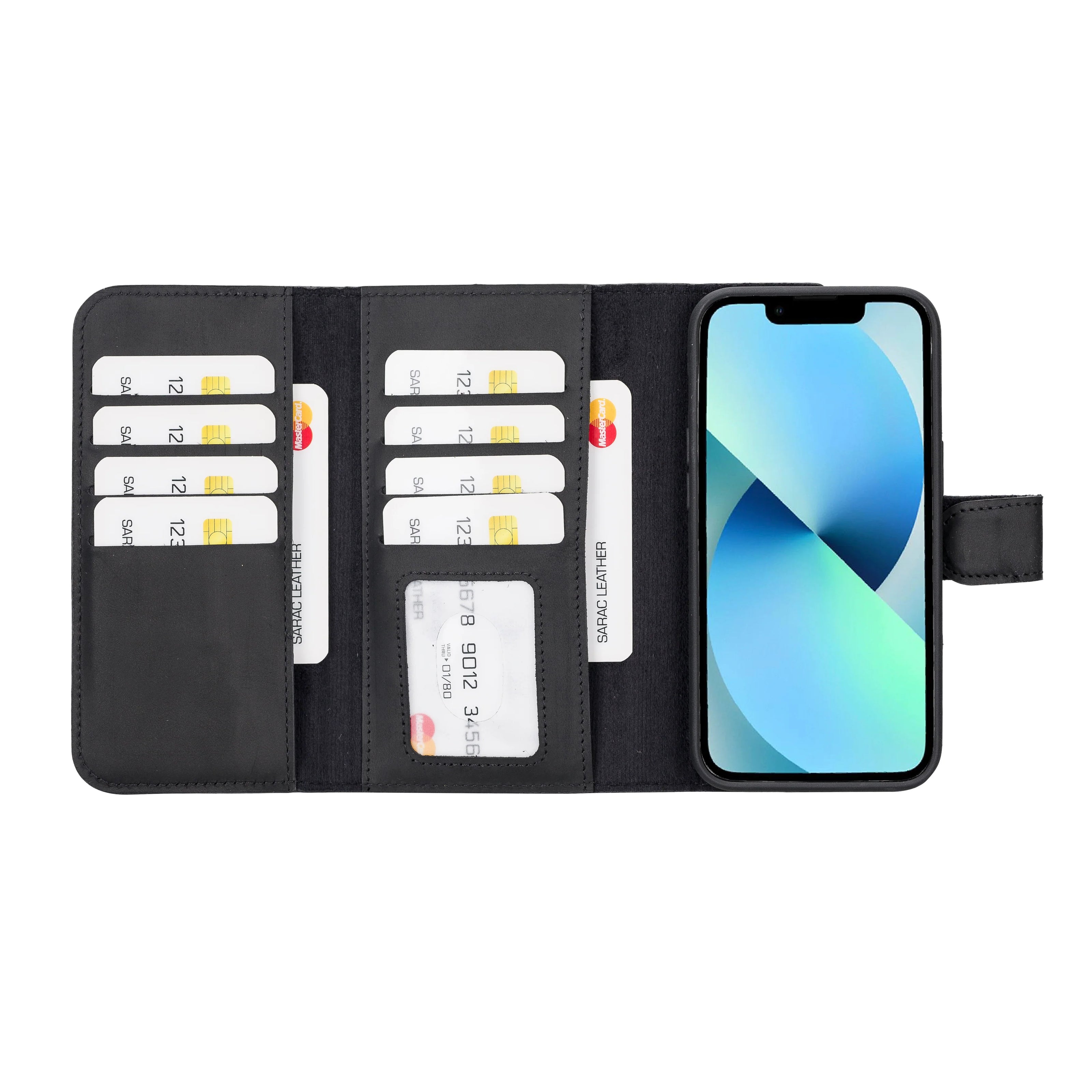 Weihnachtsmann iPhone 14 Leder-Brieftaschenhülle mit abnehmbarem Portemonnaie