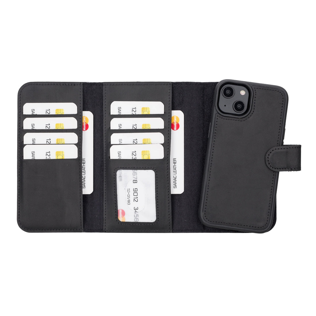 Weihnachtsmann iPhone 14 Leder-Brieftaschenhülle mit abnehmbarem Portemonnaie