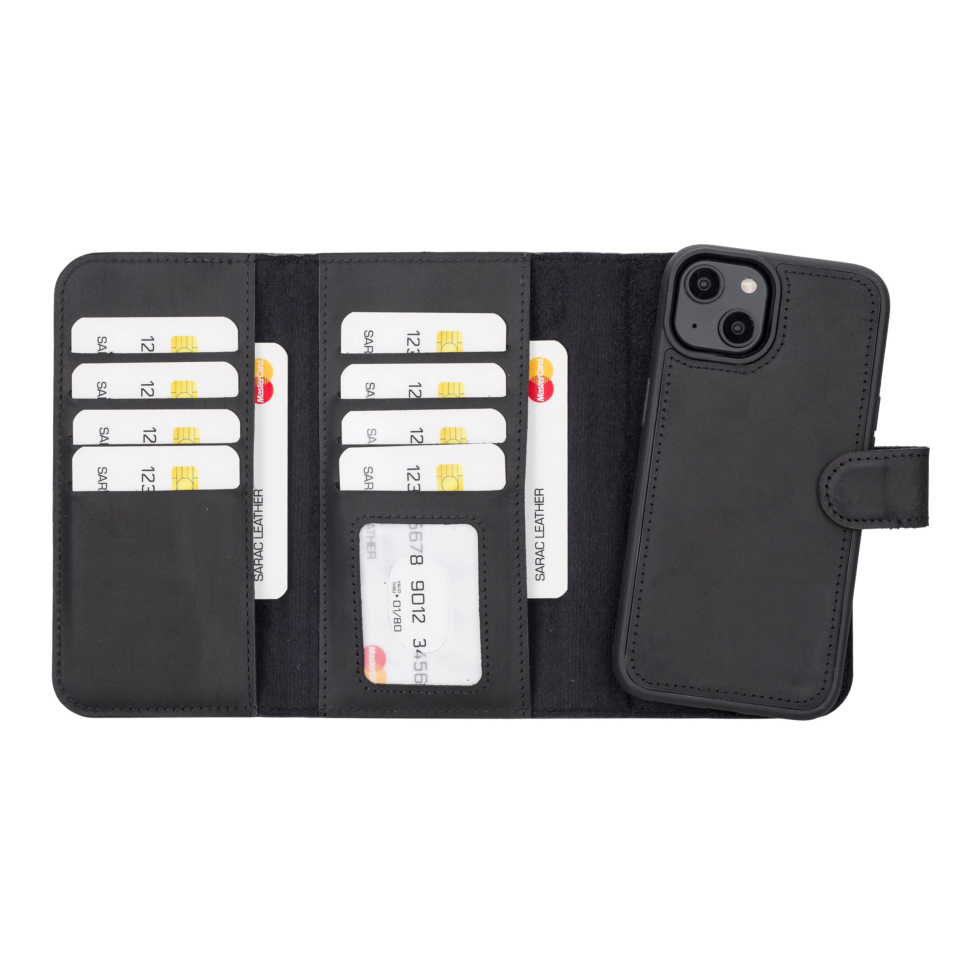 Weihnachtsmann iPhone 14 Leder-Brieftaschenhülle mit abnehmbarem Portemonnaie