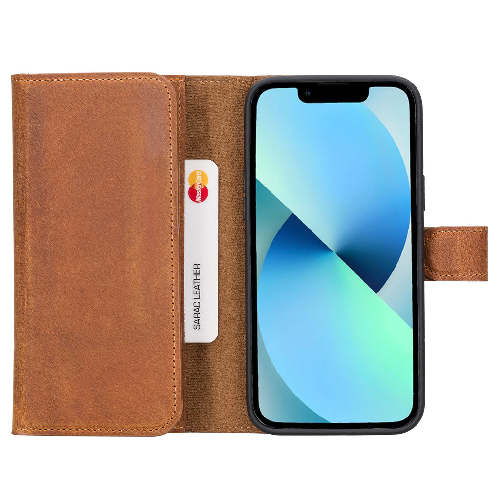 Weihnachtsmann iPhone 14 Plus Leder-Brieftaschenhülle mit abnehmbarem Verschluss