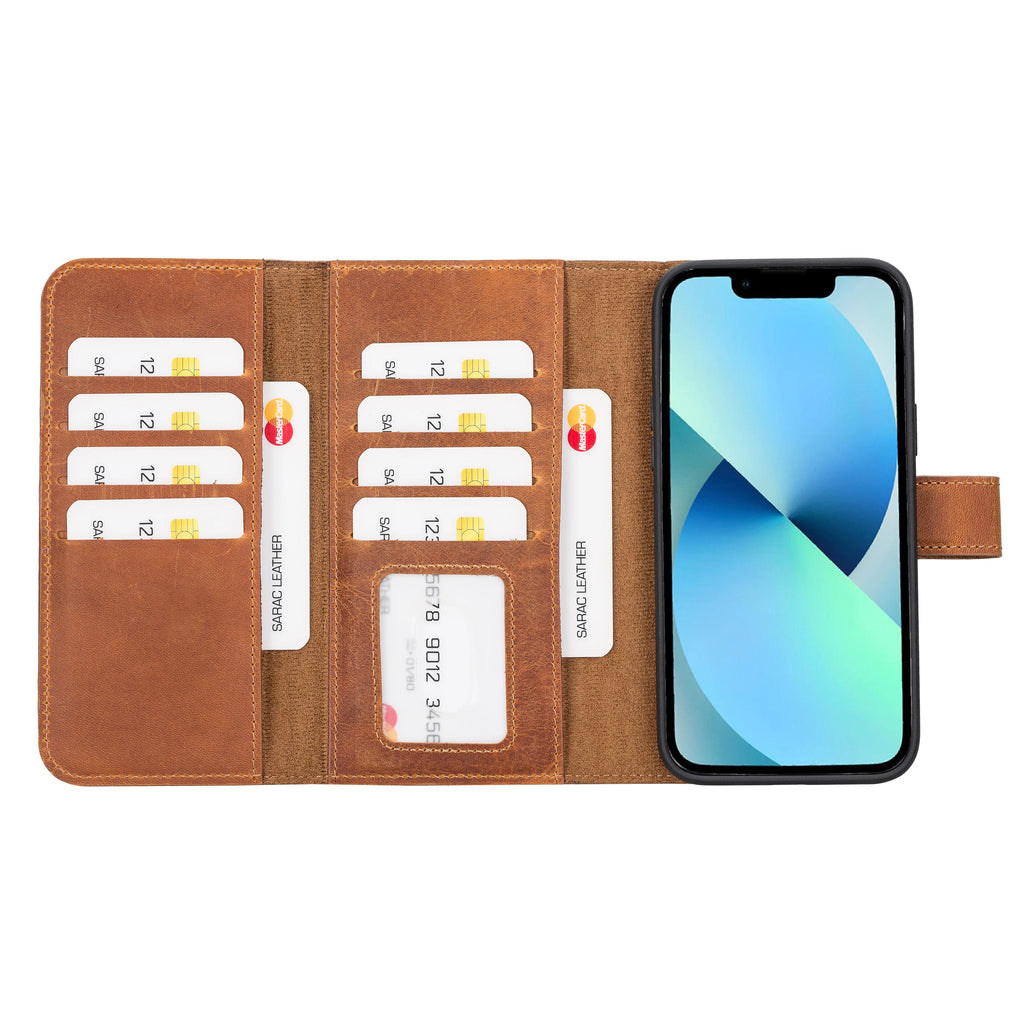 Weihnachtsmann iPhone 14 Plus Leder-Brieftaschenhülle mit abnehmbarem Verschluss