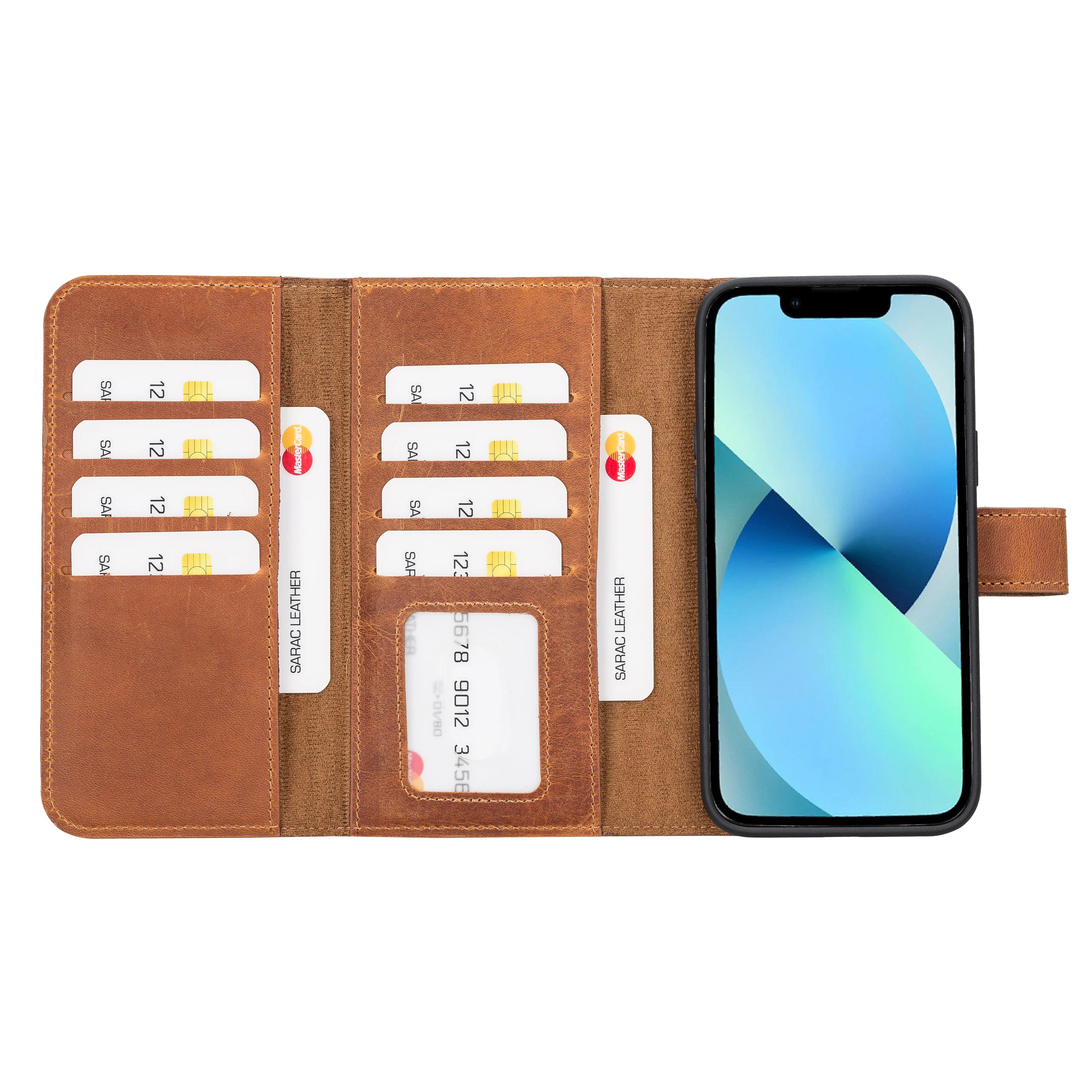Weihnachtsmann iPhone 14 Plus Leder-Brieftaschenhülle mit abnehmbarem Verschluss