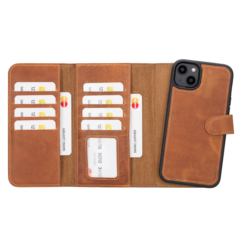 Weihnachtsmann iPhone 14 Plus Leder-Brieftaschenhülle mit abnehmbarem Verschluss