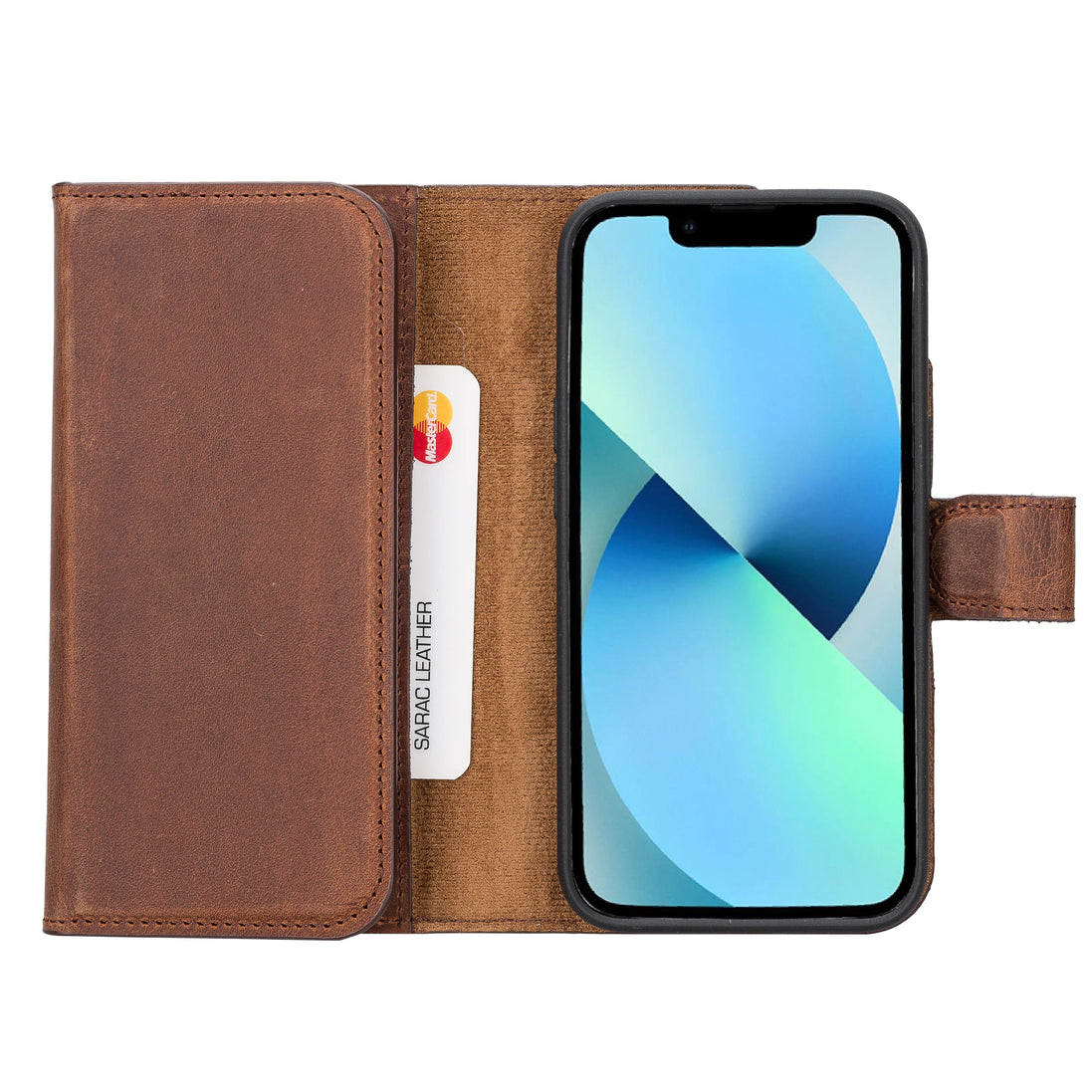 Weihnachtsmann iPhone 14 Leder-Brieftaschenhülle mit abnehmbarem Portemonnaie
