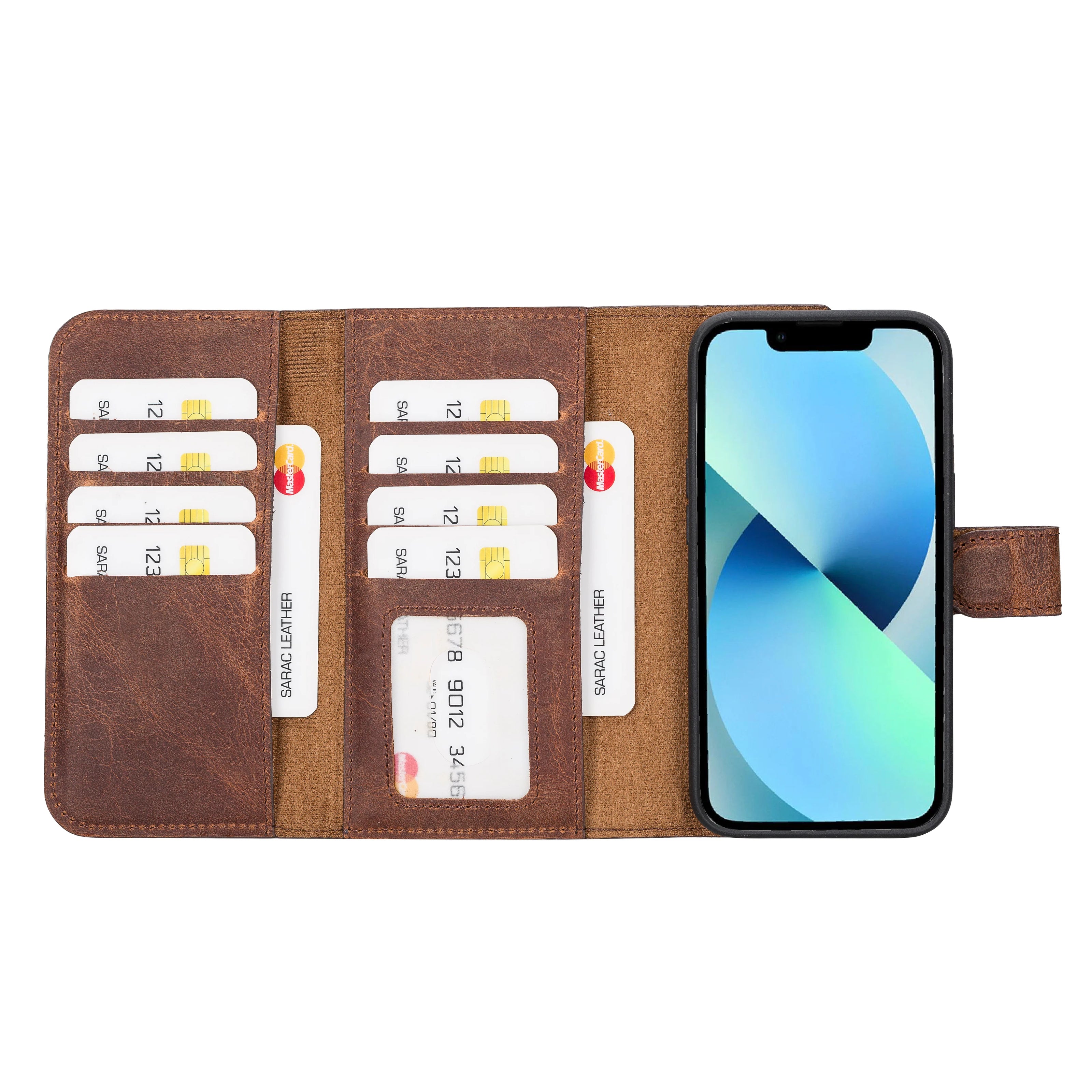 Weihnachtsmann iPhone 14 Leder-Brieftaschenhülle mit abnehmbarem Portemonnaie