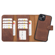 Weihnachtsmann iPhone 14 Leder-Brieftaschenhülle mit abnehmbarem Portemonnaie