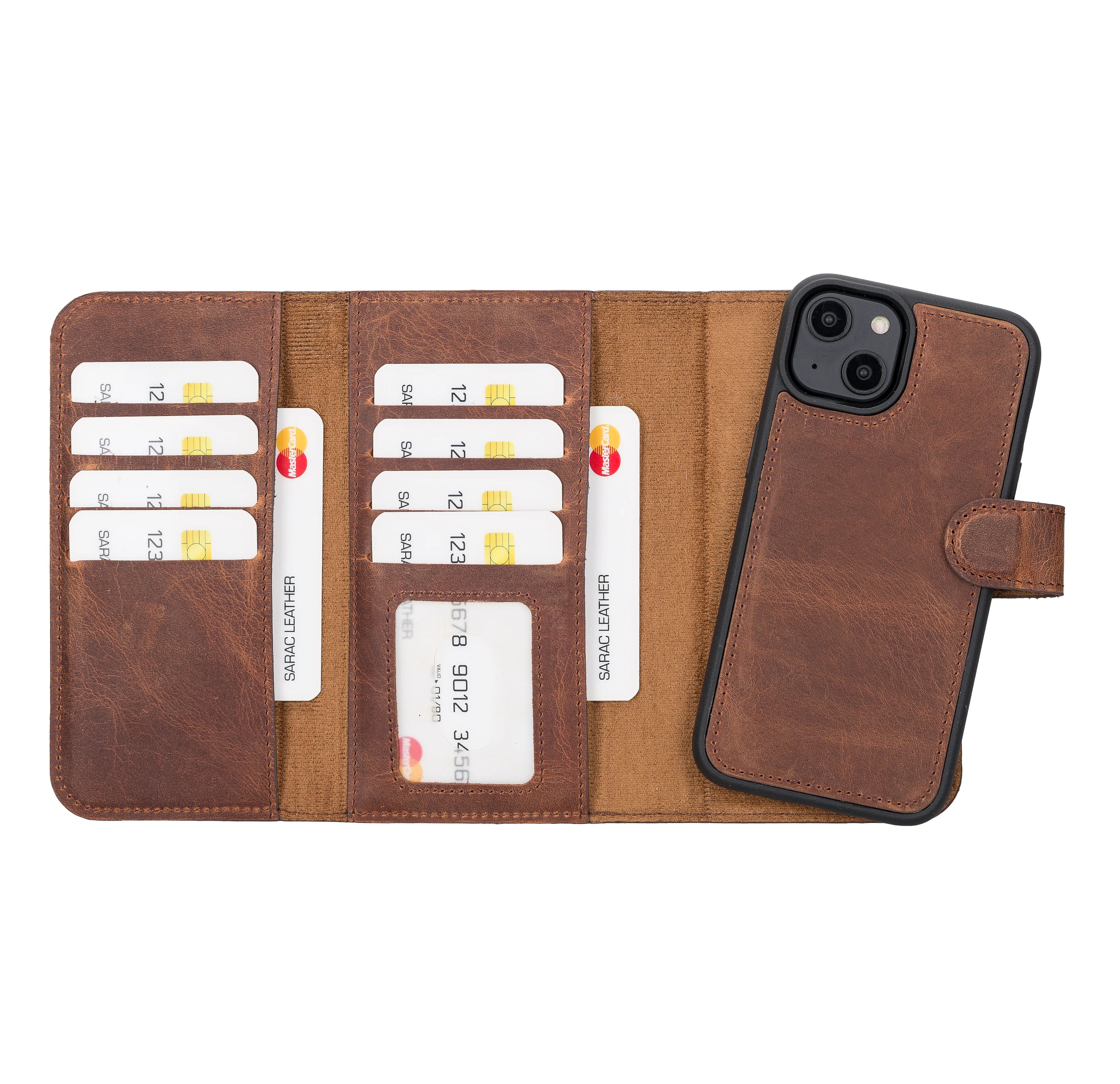 Weihnachtsmann iPhone 14 Leder-Brieftaschenhülle mit abnehmbarem Portemonnaie
