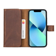 Weihnachtsmann iPhone 14 Plus Leder-Brieftaschenhülle mit abnehmbarem Verschluss