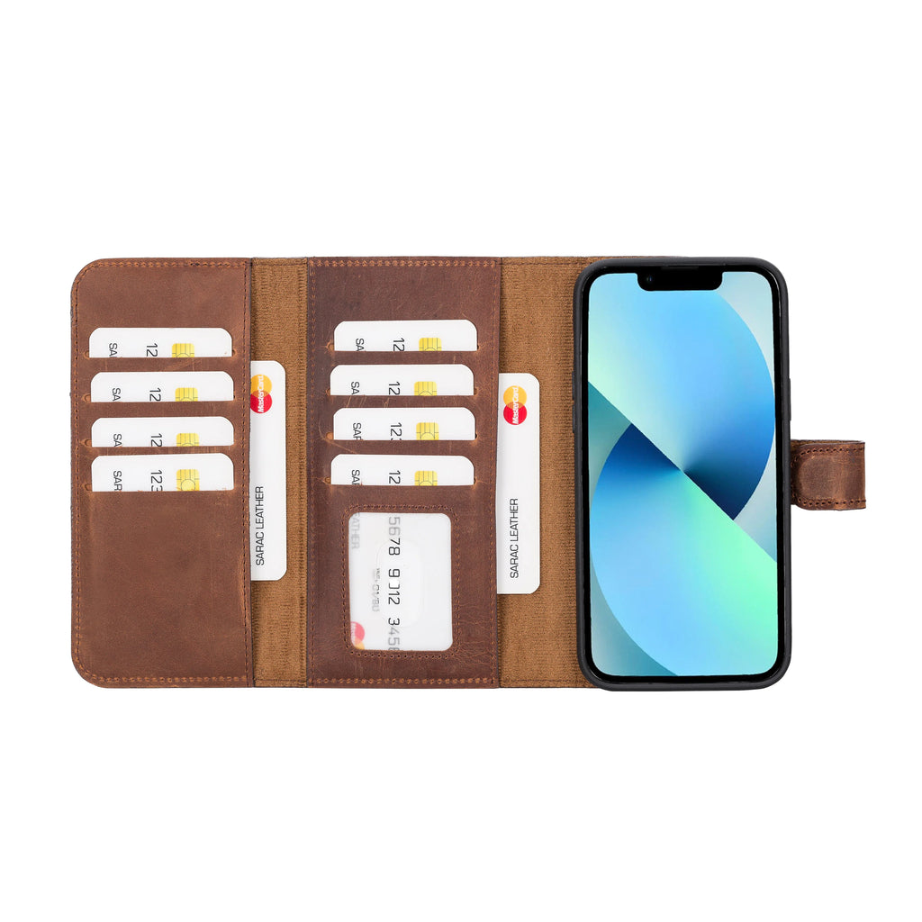Weihnachtsmann iPhone 14 Plus Leder-Brieftaschenhülle mit abnehmbarem Verschluss