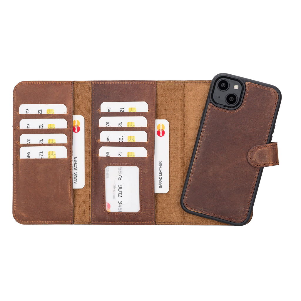 Weihnachtsmann iPhone 14 Plus Leder-Brieftaschenhülle mit abnehmbarem Verschluss