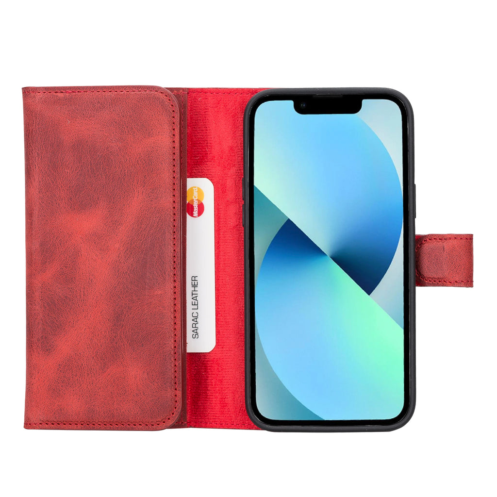 Weihnachtsmann iPhone 14 Plus Leder-Brieftaschenhülle mit abnehmbarem Verschluss
