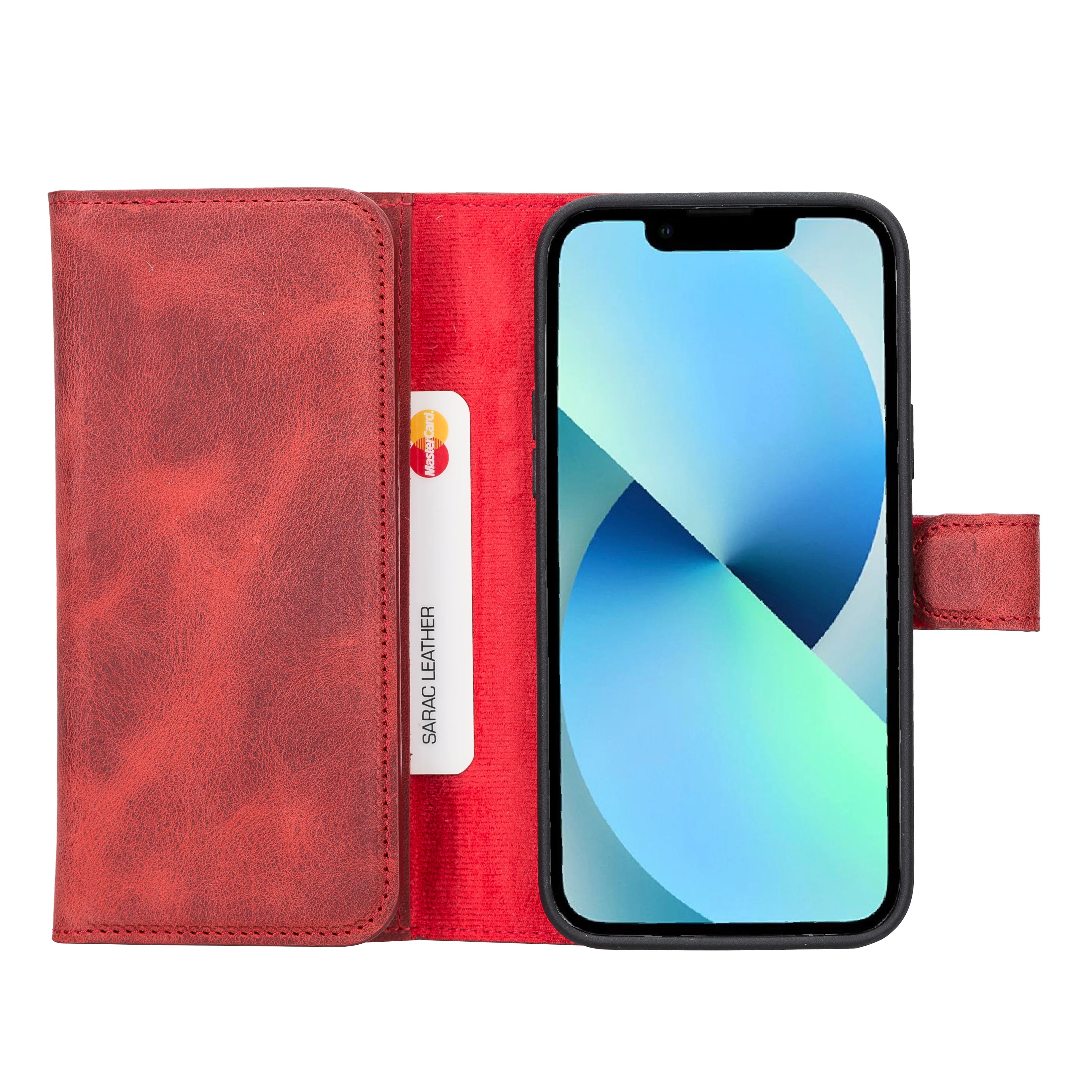 Weihnachtsmann iPhone 14 Plus Leder-Brieftaschenhülle mit abnehmbarem Verschluss