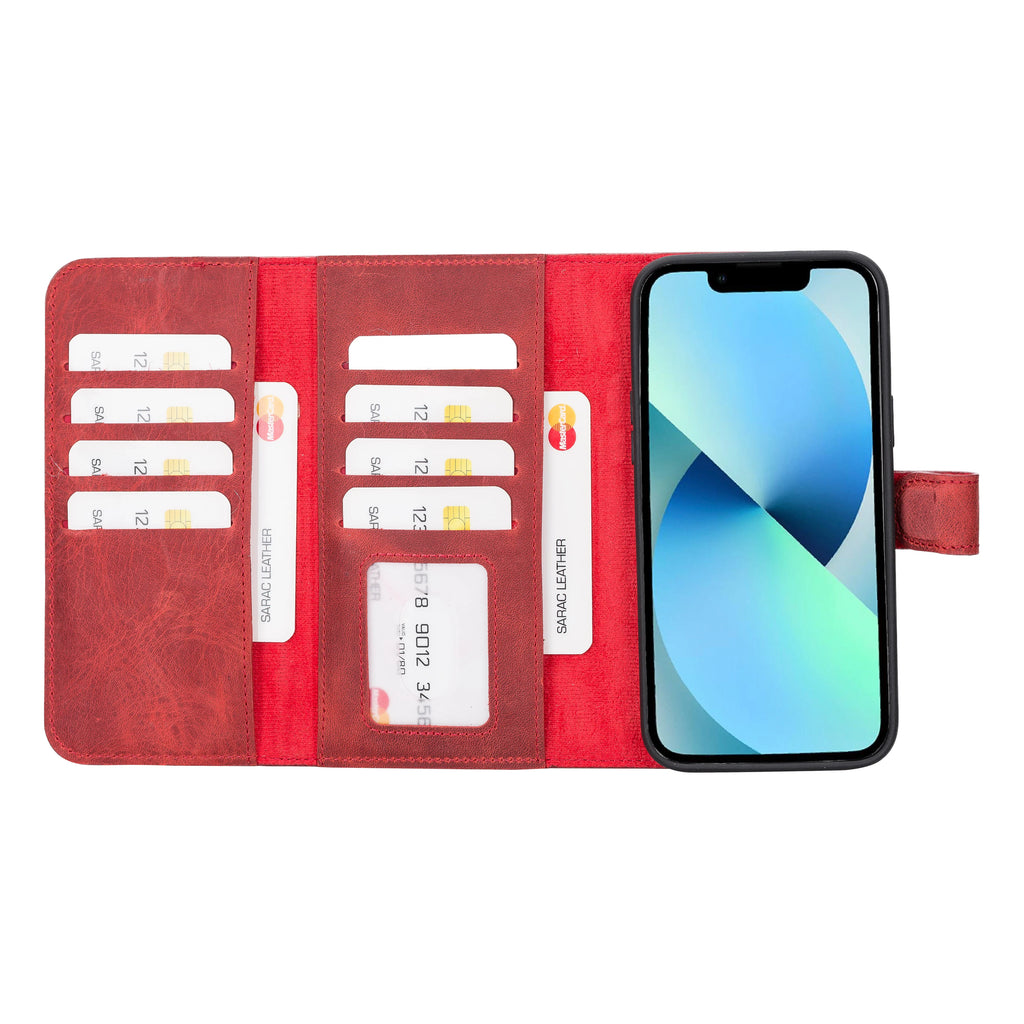 Weihnachtsmann iPhone 14 Plus Leder-Brieftaschenhülle mit abnehmbarem Verschluss