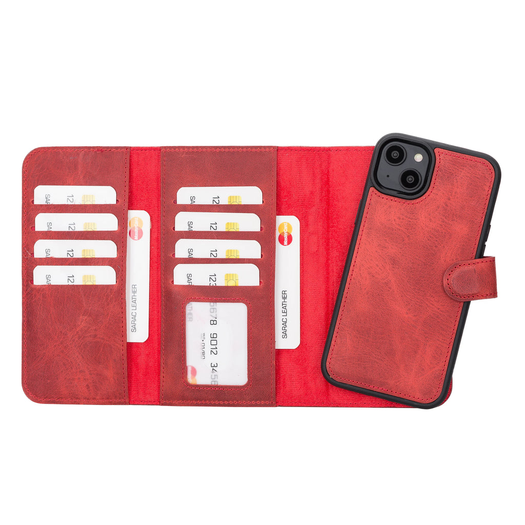 Weihnachtsmann iPhone 14 Plus Leder-Brieftaschenhülle mit abnehmbarem Verschluss