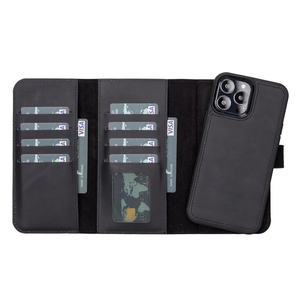 Weihnachtsmann iPhone 13 Pro Max Leder-Hülle mit abnehmbarem Brieftaschenmotiv