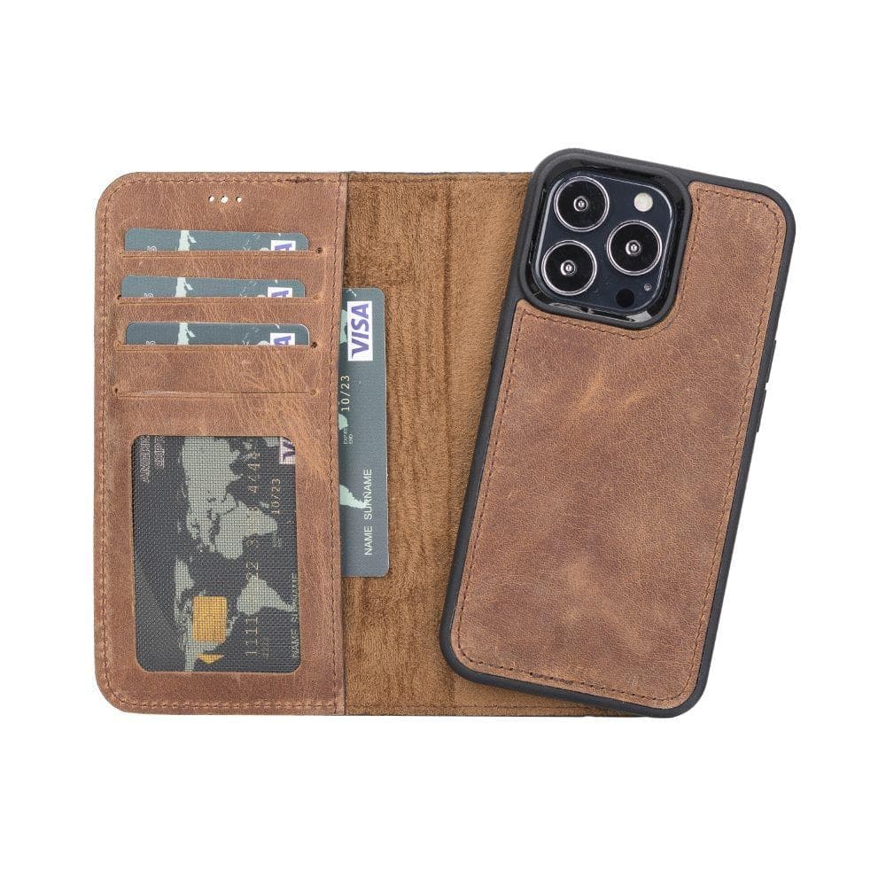 Magic iPhone 13 Serie Abnehmbare Echtleder-Wallet-Hülle - MW