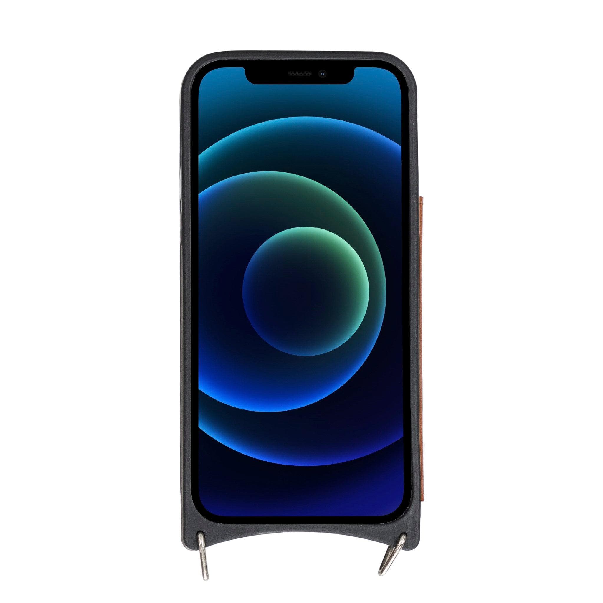 Saff iPhone 12 Hülle aus echtem Leder mit Umhängegurt