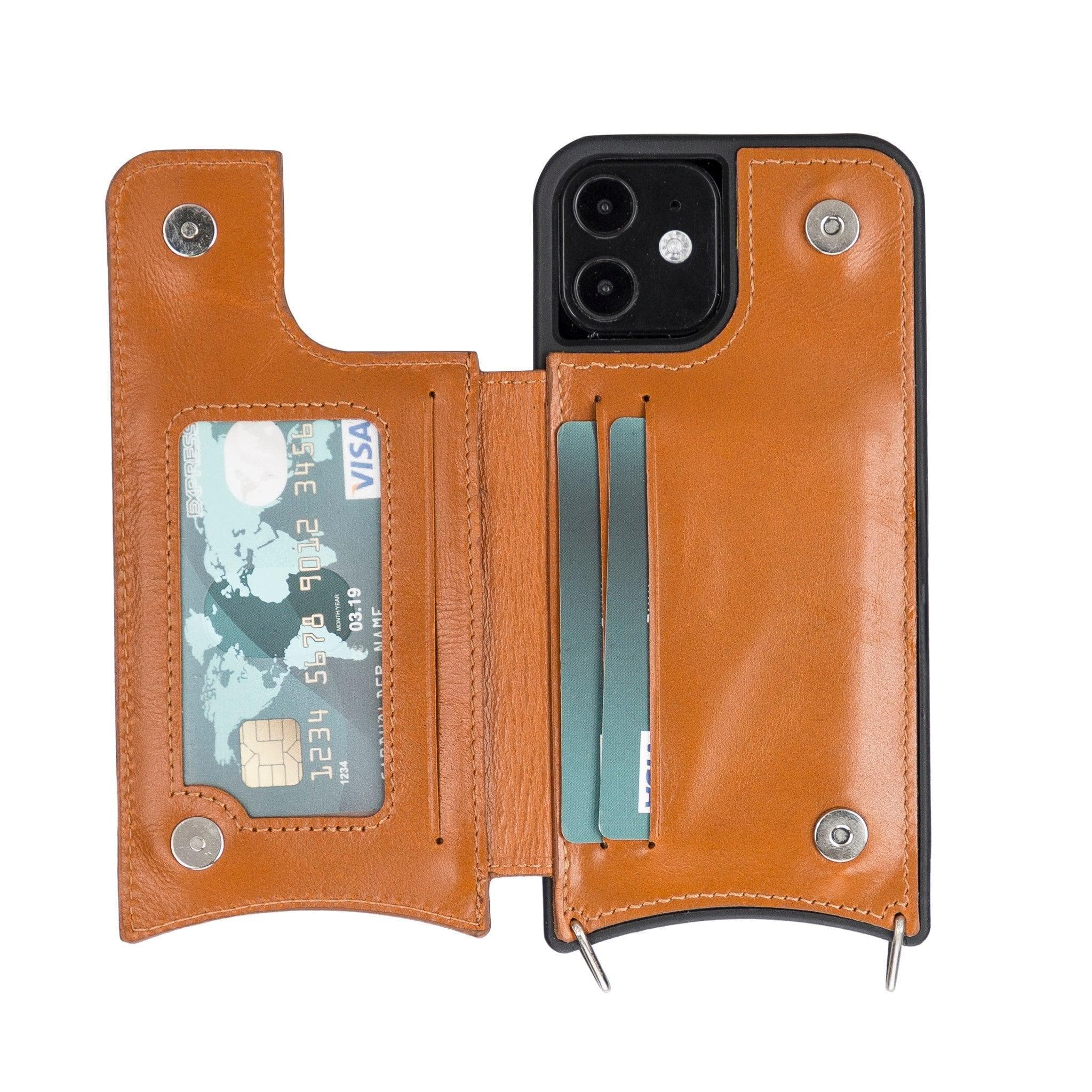 Saff iPhone 12 Hülle aus echtem Leder mit Umhängegurt