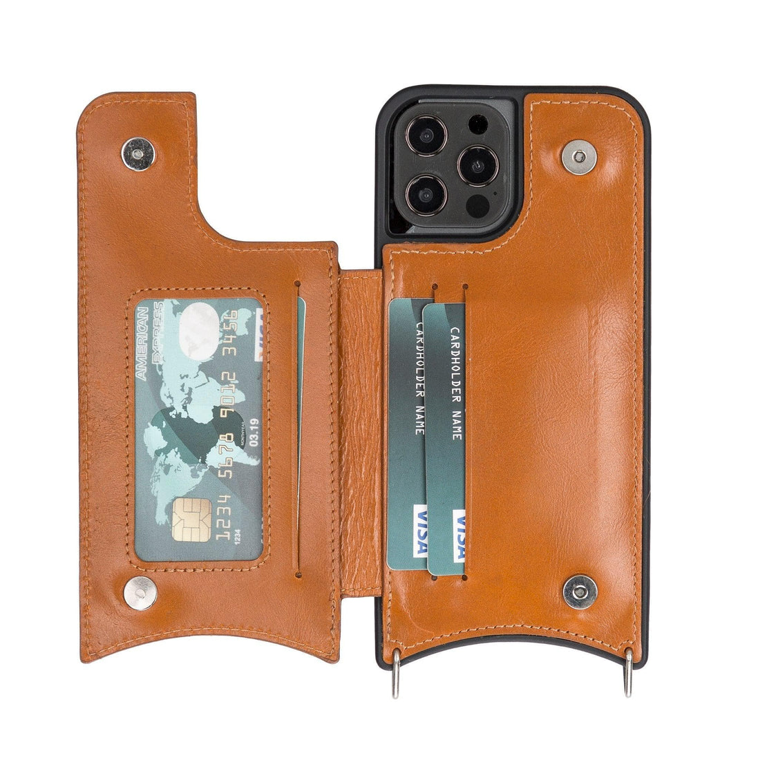 Saff iPhone 12 Hülle aus echtem Leder mit Umhängegurt