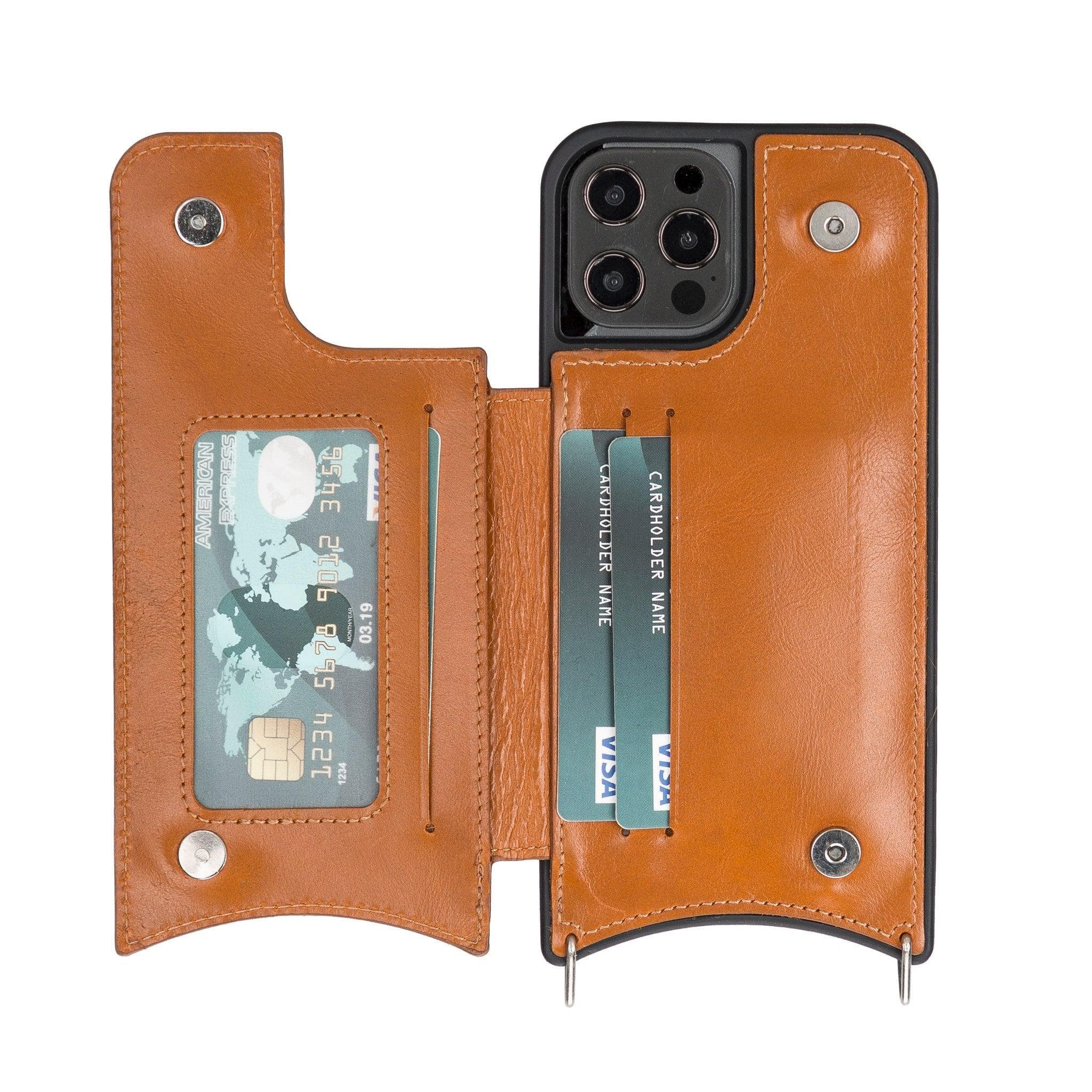 Saff iPhone 12 Hülle aus echtem Leder mit Umhängegurt