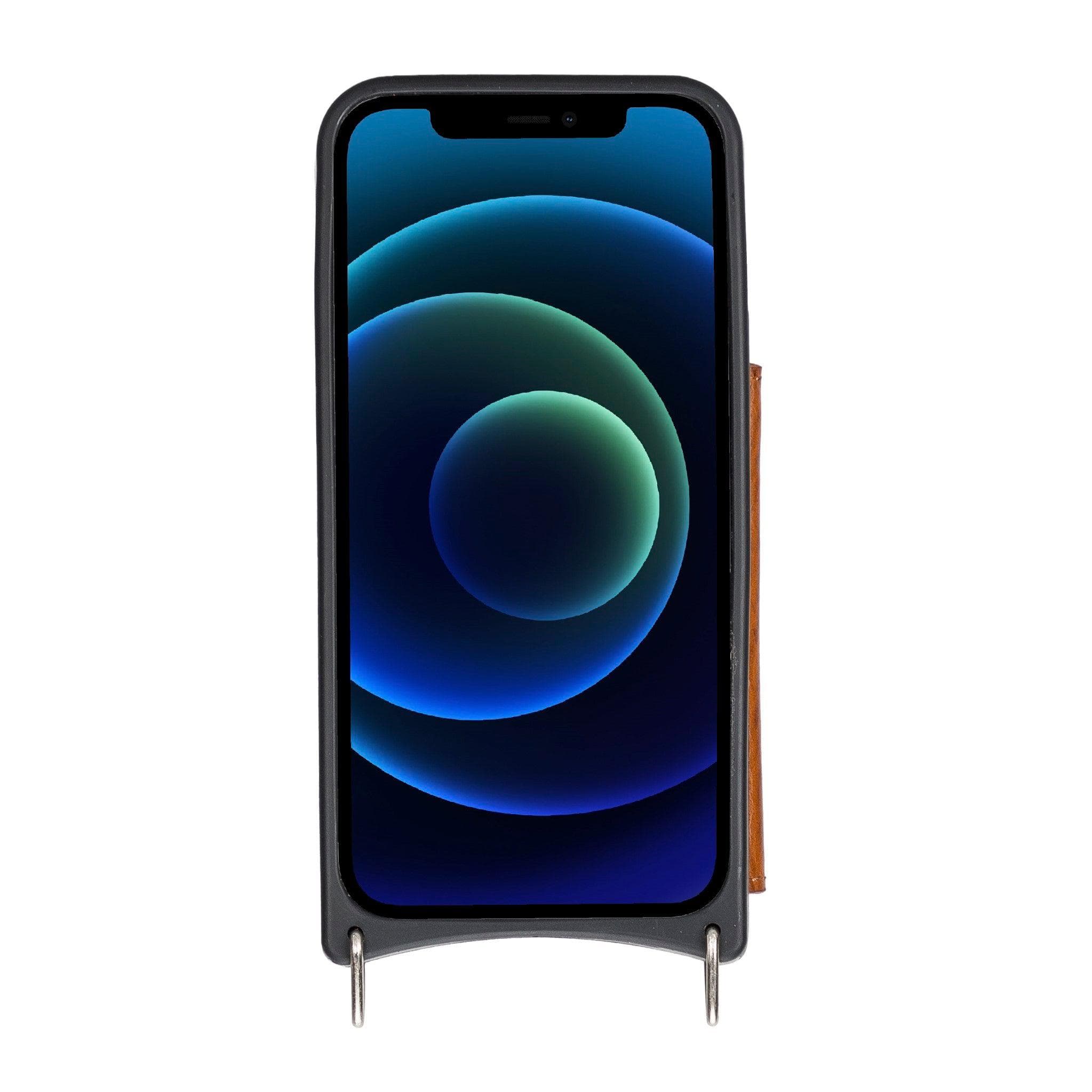 Saff iPhone 12 Hülle aus echtem Leder mit Umhängegurt
