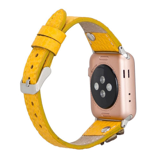 Klassisches, schlankes Apple Watch-Armband aus echtem Leder im Blumen-Design 