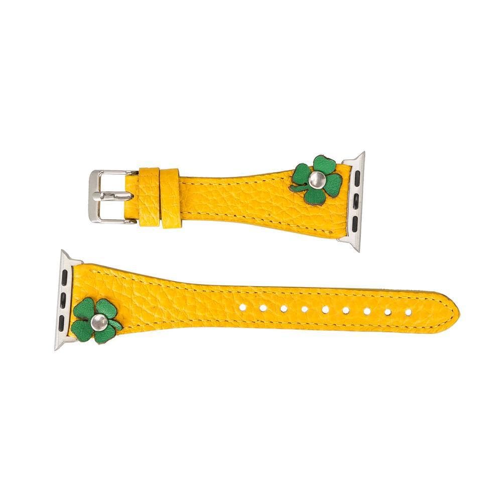 Klassisches, schlankes Apple Watch-Armband aus echtem Leder im Blumen-Design 