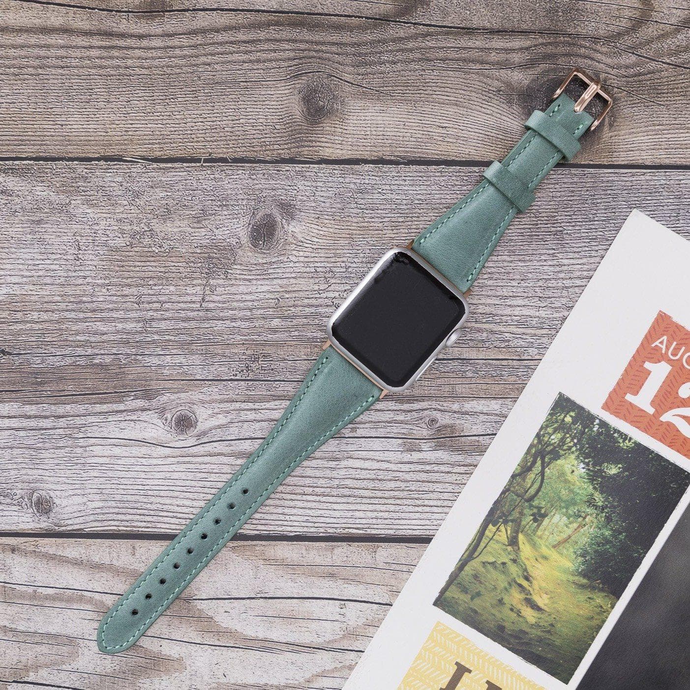 Klassisches, schlankes Apple Watch-Armband aus echtem Leder 