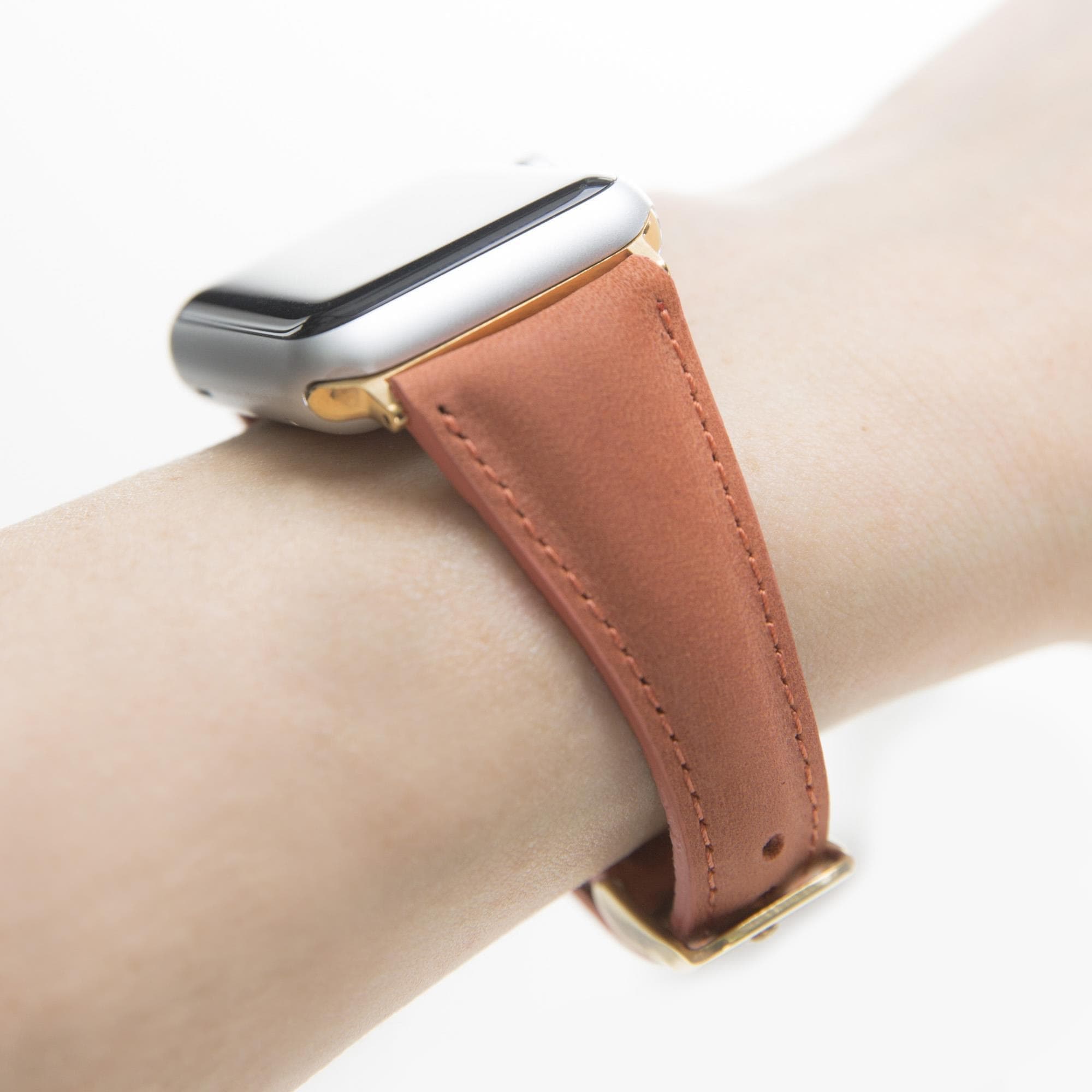 Klassisches, schlankes Apple Watch-Armband aus echtem Leder 