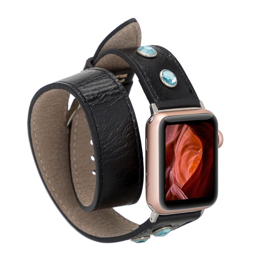 Leather Apple Watch Bands - DT Double Tour Solitare Diamond Style