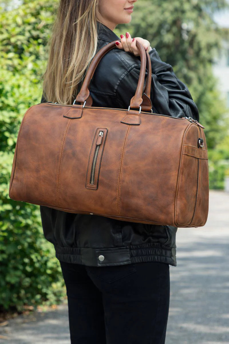 Dolly Handcrafted Leather Duffle Bag | Full Grain Leather Weekender Travel Bag