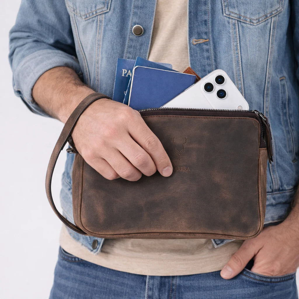 Carrera Valdiero Genuine Leather Handheld Organizer & Travel Clutch