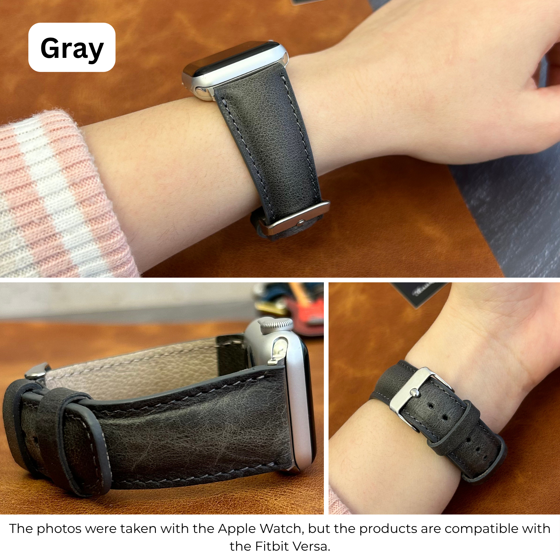 Klassische Lederarmbänder für Fitbit Versa Uhren