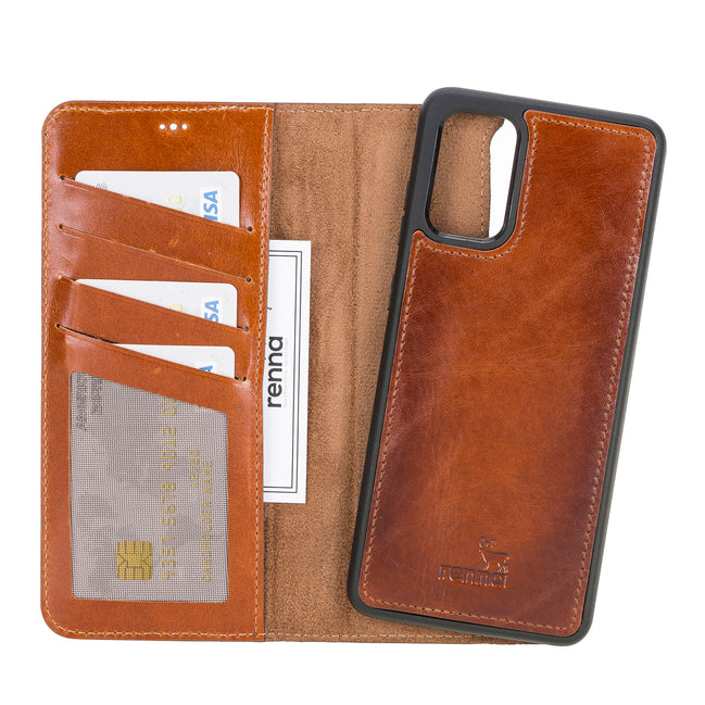 Braun Samsung S20+ Case, abnehmbare Echtleder Handytasche mit Magnet, S20 PLUS Leder Hülle