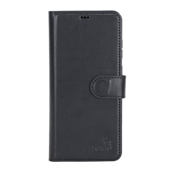 Schwarz Samsung S20+ Case, abnehmbare Echtleder Handytasche mit Magnet, S20 PLUS Leder Hülle