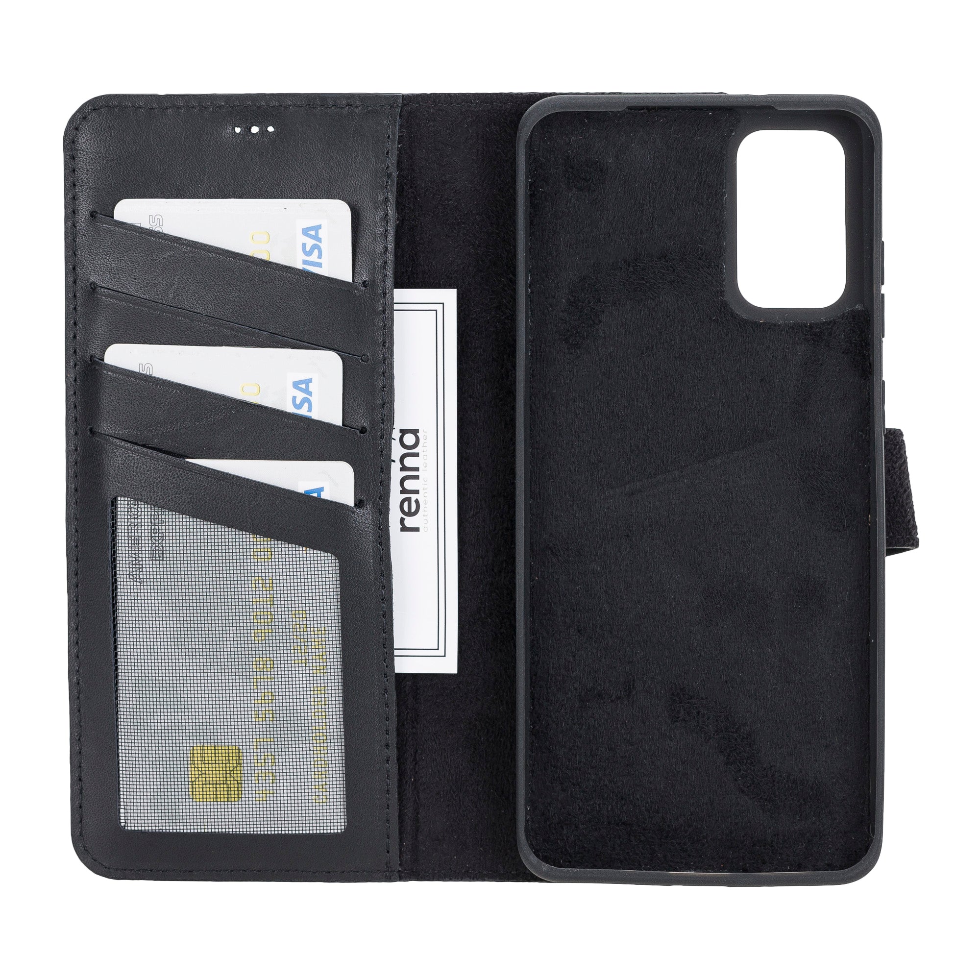 Schwarz Samsung S20+ Case, abnehmbare Echtleder Handytasche mit Magnet, S20 PLUS Leder Hülle