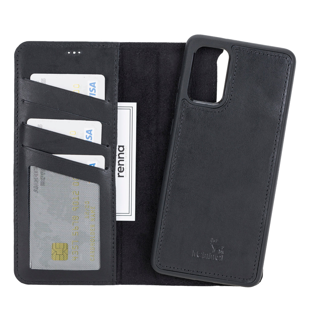 Schwarz Samsung S20+ Case, abnehmbare Echtleder Handytasche mit Magnet, S20 PLUS  Leder Hülle