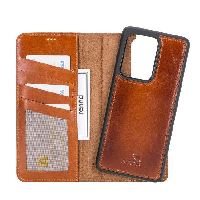 Braun Samsung S20 Ultra Case, abnehmbare Echtleder Handytasche mit Magnet, S20 Ultra Leder Hülle