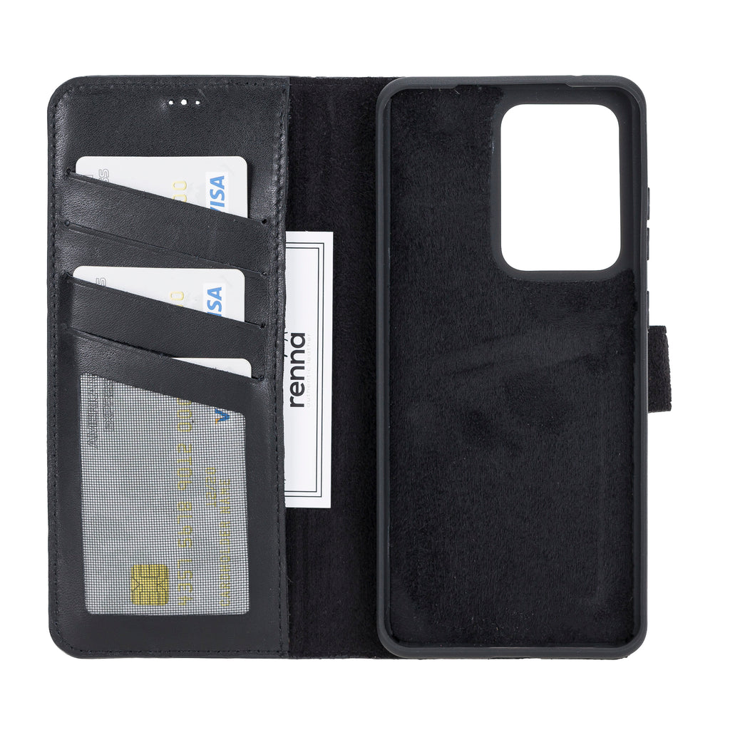 Schwarz Samsung S20 Ultra Case, abnehmbare Echtleder Handytasche mit Magnet, S20 Ultra Leder Hülle