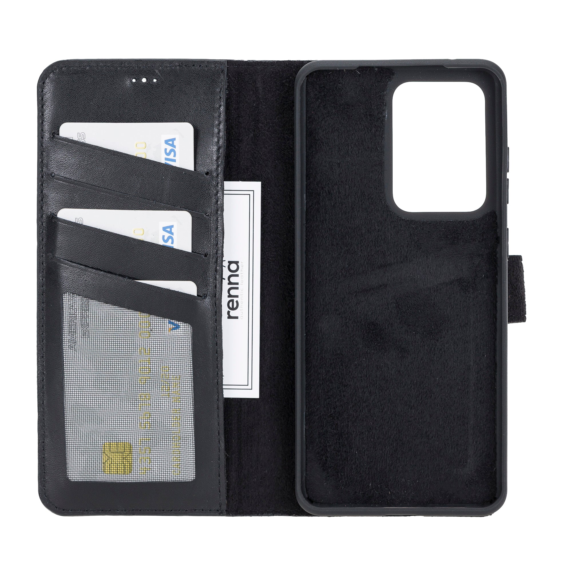 Schwarz Samsung S20 Ultra Case, abnehmbare Echtleder Handytasche mit Magnet, S20 Ultra Leder Hülle