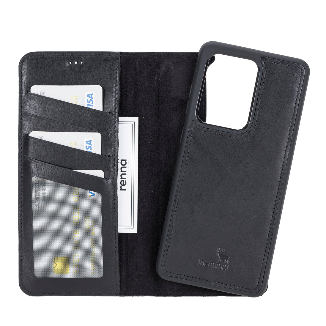 Schwarz Samsung S20 Ultra Case, abnehmbare Echtleder Handytasche mit Magnet, S20 Ultra Leder Hülle