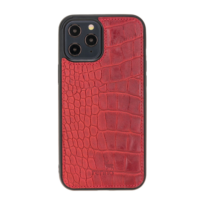 Rot Croco iPhone 12 Pro Max (6,7") Hülle aus echtem Leder, handgefertigte Lederhülle mit flexibler Abdeckung